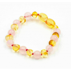 Bracelet d'ambre et quartz rose
