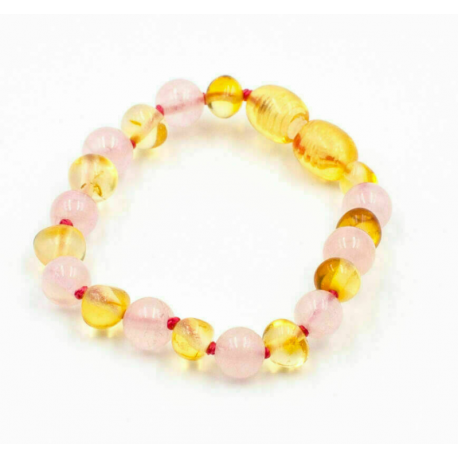 Bracelet d'ambre et quartz rose