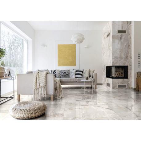 4.32 m² de Carrelage sol effet pierre blanc Onyx brillant l.60 x L.120 cm