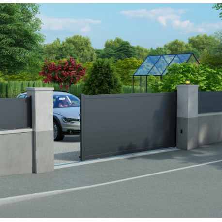 Portail coulissant aluminium Lao noir sablé Klos up!, l.312 x H.170.5 cm