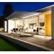 Store banne motorisé 5 x 3.5 m Aix2 XL blanc LED, toile acrylique cappuccino