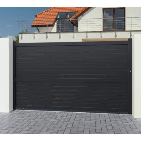 Portail coulissant aluminium Lima gris anthracite GARDENGATE, l.300 x H.180.6 cm
