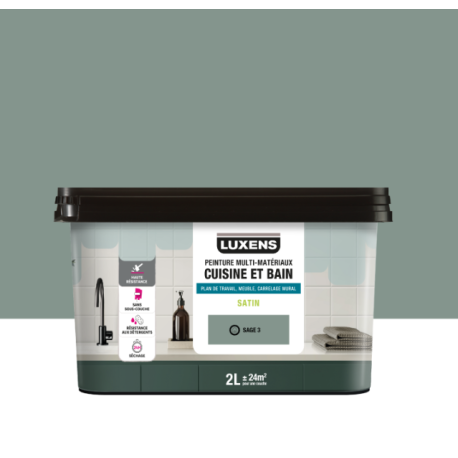 Peinture carrelage, meuble, crédence sage 3 satin LUXENS Cuisine et bain 2l