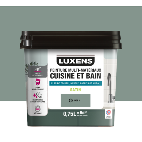 Peinture carrelage, meuble, crédence sage 3 satin LUXENS Cuisine et bain 0.75l