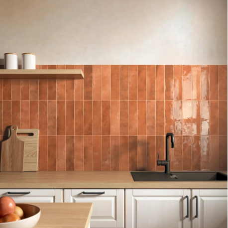 8 m² de Carrelage mur intérieur effet zellige terracota Bakerstreet l.30 x L.7.5 cm