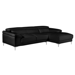 Canapé d'angle en cuir SOLANGE - Noir - Angle droit