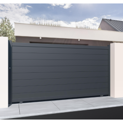 Portail coulissant aluminium Prado gris, l.400 x H.177 cm