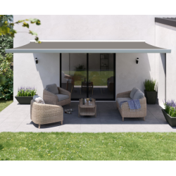 Store banne motorisé 4.95 x 3 m Zefir blanc, toile polyester taupe