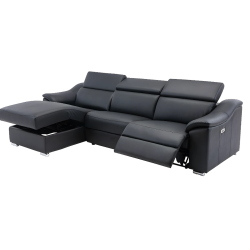 Canapé d'angle relax électrique en cuir  supérieur noir PEDRERA - Angle gauche