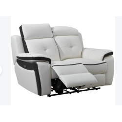 Canapé 2 places relax électrique en cuir ANGELIQUE - Blanc/anthracite