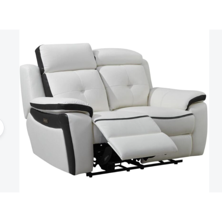 Canapé 2 places relax électrique en cuir ANGELIQUE - Blanc/anthracite