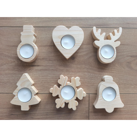 Bougeoir en bois "Noël" avec sa bougie