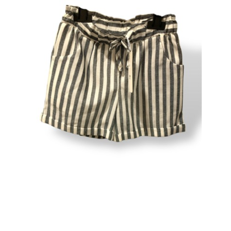Short à rayures verticales gris / écru