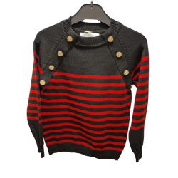 Pull rayé noir et rouge 4ans