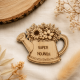Aimant en bois – Arrosoir fleuri personnalisable
