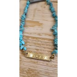 Collier plaque lucky pierres turquoise