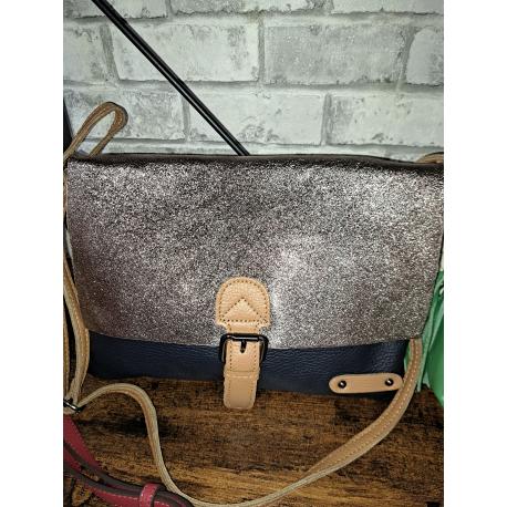 Sac a main en cuir avec bandouliere bleu marine dore Achetez Ternois